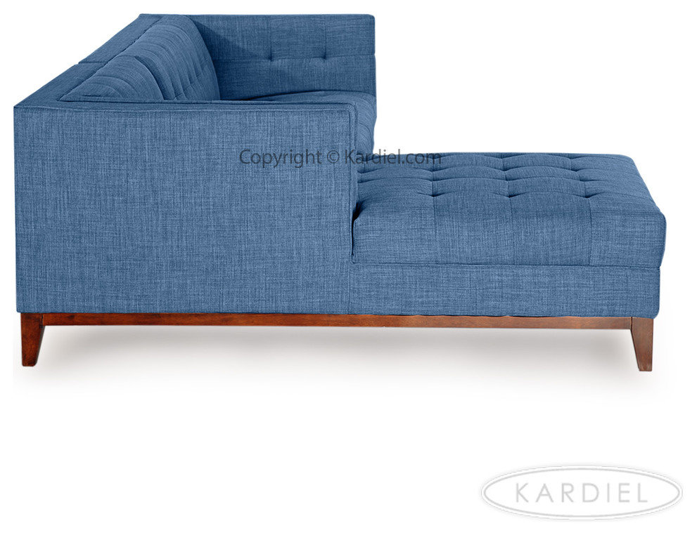 Harrison Midcentury Twil Sofa Chaise Sectional, Blue Curacao, Left Facing