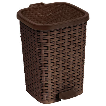 Superio Wicker Style Step Trash Can, 6 qt., Brown