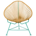 Innit Designs - Acapulco Chair New Frame Colors, Gold Weave, Mint Frame - With a more laid back pear-shaped profile than our Innit Chair, the Acapulco Chair is comfortable without a cushion and made to last stylishly for years with its durable plated steel frame and custom leather woven cord.Available in light (blonde) or dark (brunette) leather cord and 5 frame finishes; the Acapulco Chair is breathable, stackable, easy to clean and perfect for both residential and commercial applications. Note: Chrome and copper frame finishes as well as leather cord are suitable for indoor use only, while our stainless version is perfect for your yacht or seaside home.