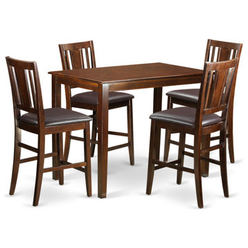5 Pc Counter Height Dining Room Set -Pub Table And 4 Kitchen Bar Stool, Mahogany