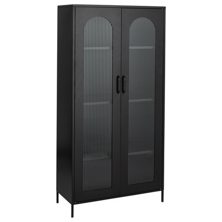 Tall Metal Curio Cabinet, 3 Adjustable Storage Shelves and Glass Doors, Black