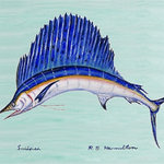 Betsy Drake - Sailfish on Teal Door Mat 30x50 - These decorative floor mats are made with a synthetic, low pile washable material that will stand up to years of wear. They have a non-slip rubber backing and feature art made by artists Dick Hamilton and Betsy Drake of Betsy Drake Interiors. All of our items are made in the USA. Our small door mats measure 18x26 and our larger mats measure 30x50. Enjoy a colorful design that will last for years to come.