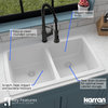 Karran Drop-In Quartz 34" 1-Hole 50/50 Double Bowl Kitchen Sink, White