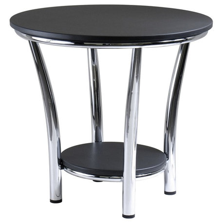 Winsome Wood Maya Round End Table, Black Top, Metal Legs