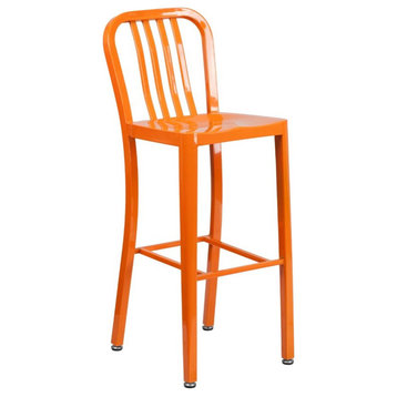 Flash Furniture 30" Metal Vertical Slat Back Bar Stool in Orange