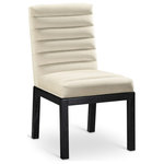 Meridian Furniture - Evelyn Upholstered Dining Chair, Cream, Velvet, Black Finish - Transform your dining area with the Evelyn dining chair, featuring luxurious cream velvet upholstery. Supported by rich black solid ash wood legs and detailed with deep channel tufting, this chair exudes both durability and opulence. The 460 GSM velvet offers a sumptuous texture, while the contemporary design ensures it makes a striking addition to any space. This chair seamlessly blends style and comfort, perfect for creating a refined dining experience.
