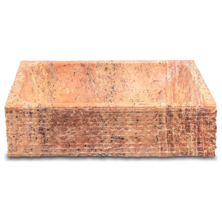 Natural Stone Vessel Bathroom Sink, Rustic Rectangular Stone Sink, Peach