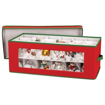 Holiday Ornament Storage Chest for 36-Piece, Red with Green Trim