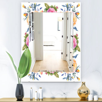Designart Pink Blossom 34 Traditional Frameless Wall Mirror, 24x32