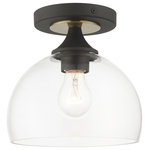 Livex Lighting Inc. - 1 Light Bronze Semi-Flush, Antique Brass Accents - This one light semi-flush mount from the Glendon collection has understated elegance. It features minimal details, clear curved glass with a bronze finish and can fit into any decor.