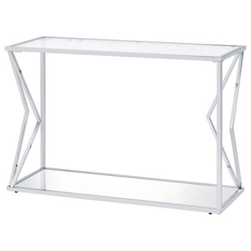 Benzara BM250392 Sofa Table With Glass Top and Bottom Shelf and Accent, Silver