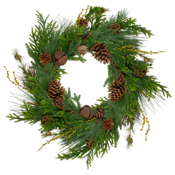 Rustic Green and Brown Artificial Christmas Pinecone Wreath, 30" Unlit