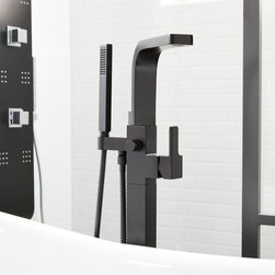 Hibiscus Freestanding Tub Filler With Hand Shower - Matte Black - Bathtub Faucets