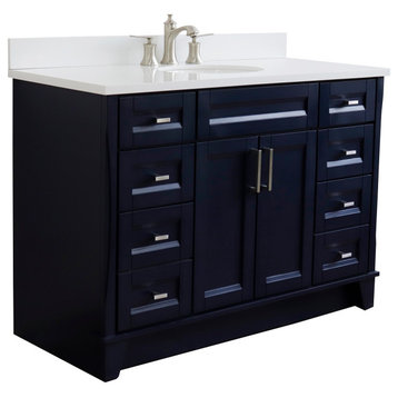 49" Single Sink Vanity, Blue Finish With White Quartz And Oval Sink