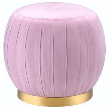 Round Ottoman With Gold Base, Pink
