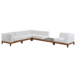 Meridian Furniture - Rio Water Resistant Fabric  Patio 5-Piece Modular Sectional, Off White - Build the seating group you need for your outdoor entertaining area with one or more selections from the Rio collection including this Rio outdoor off-white water resistant modular sectional. A solid acacia wood frame provides sturdy dependability for this sectional, ensuring its long-lasting performance and impeccable beauty. The plump cushions are encased in resilient water resistant fabric to keep them looking luxuriously beautiful for seasons to come. Attach other units in the collection to this sectional with convenient latches.