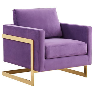 Pemberly Row Velvet Accent Arm Chair With Gold Frame in Purple