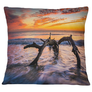 Tree and Waves in the Atlantic Ocean Seascape Throw Pillow, 16"x16"