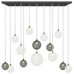 Galilee Lighting - Napa 14 Pendants Blown Glass Chandelier, Black, 36", Clear/Gray Glass - The Napa Chandelier will light your space surfaces with a warm and natural light while creating magical games of light and shadows on your room walls and ceiling. Glass spheres convey the concepts of lightness and transparency together with the solidity of the light globe shape. This unique light Pendants design contains the light within it, while at the same time allowing it to filter out of the glass. Pendants sizes: Ten 4", three 5" and one 7"