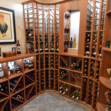 Residential Wine Cellar with Mahogany Wooden Wine Racks Installed