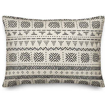 Beige Mudcloth Pattern 14x20 Outdoor Throw Pillow