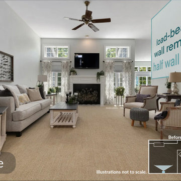 Bright & Timeless Kitchen Reorientation with Fireplace Refresh