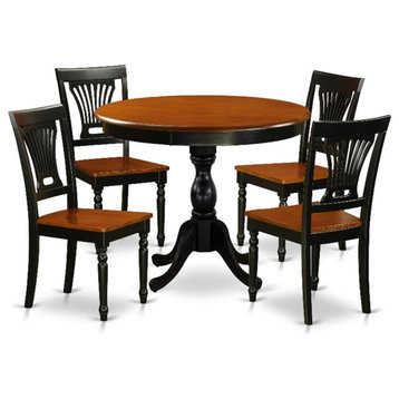 AMPV5-BCH-W - Dining Table and 4 Modern Chairs with Slatted Back - Black Finish