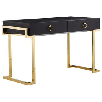 American Home Classic Julia Modern Stainless Steel/Wood Desk in Black Ash/Gold