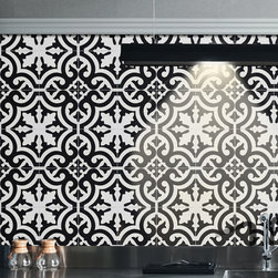 Moroccan Mosaic and Tile House - 8"x8" Tanger Handmade Cement Tile, Black/White, Set of 12 - Wall And Floor Tile