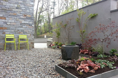 Inspiration for a small contemporary courtyard gravel landscaping in Philadelphia for spring.