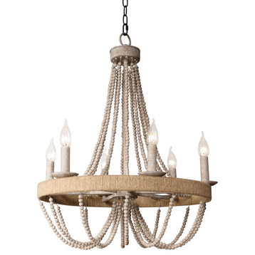 Farmhouse 21.7 in Wooden Beaded 6-Light Candle Chandelier