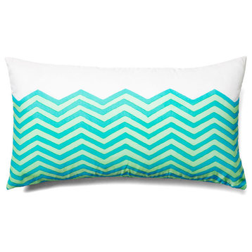 Waves Lumbar Outdoor Pillow, Sky Blue
