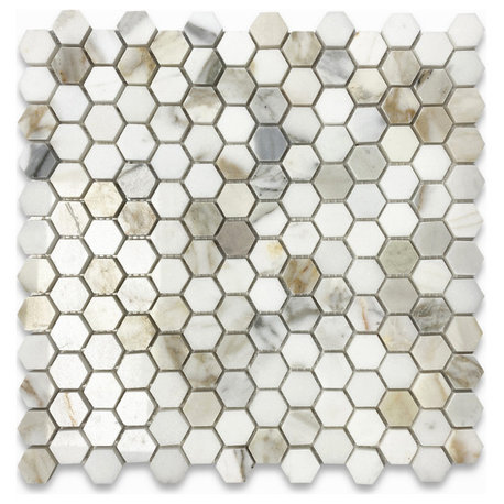 Calacatta Gold Calcutta Marble 1 inch Hexagon Mosaic Tile Polished, 1 sheet