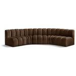 Meridian Furniture - Arc Velvet Upholstered 5-Pc. U-Shaped Modular Sectional, Brown - Give your living room or den the perfect blend of style and versatility with this Arc velvet fabric curved modular Sectional. Part of the Arc modular furniture collection, this Sectional comes upholstered in rich brown velvet fabric and features deep channel tufting that adds a touch of luxury while enhancing comfort and support. A seamless combination of form and function, this chair can be used with other Arc pieces to create a myriad of configurations in your well-curated room.