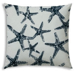 Joita, llc - Floating Starfish Navy Indoor/Outdoor Pillows, Sewn Closure, Set of 2 - Set of 2 - FLOATING STARFISH (navy) adds to any nautical or beach theme with its dark navy starfish on a white background. Constructed with an outdoor rated thread and fabric. Printed pattern on polyester fabric. To maintain the life of the pillow, bring indoors or protect from the elements when not in use. Spot clean, hang to dry. Do not dry clean. Two complete pillows with stuffing and sewn closures.
