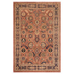 Bareens Designer Rugs - Classic Ziegler Blanca Orange Blue Hand-Knotted Wool Rug - 9'11'' x 14'3'' - Enhance the ambiance of your home with this magnificent Persian-influenced Turkish hand-knotted rug made by skilled artisans capable of creating the most exceptional vegetable dyes and hand-spun wool. This exquisite handmade rug is a one-of-a-kind Peshawar Kafkaz, otherwise identified as Chobi, Chobi Peshawar, Oushak, or Ziegler rug. These handmade rugs are crafted in Pakistan utilizing superior-quality wool imported from Australia, New Zealand, and Korea in two types of weaves: the Persian weave and the Mori weave. This rug is meticulously crafted by hand using the finest natural vegetable dyes extracted from local plants. The artisans use a blend of hand-spun local and fine merino wool, resulting in a rug with a compelling texture, higher lanolin content, and longer staple. The artisans occasionally incorporate natural or artificial silk into the pile to enhance specific motifs. The finished product is an awe-inspiring execution of flawless design and an understated palette that exudes elegance.