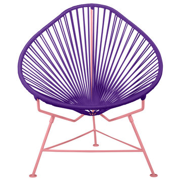 Acapulco Indoor/Outdoor Handmade Lounge Chair New Frame Colors, Purple Weave, Coral Frame