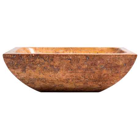 Natural Stone Vessel Bathroom Sink, Rectangular Travertine Sink, Peach