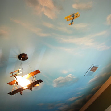Aviation/Planes Themed Mural by Tom Taylor of Wow Effects, for a boy's bedroom.