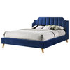 Windsor Upholstered Platform Bed, Navy With Oak Color Legs, King