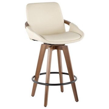 Cosmo Mid-Century Counter Stool in Walnut and Cream Faux Leather