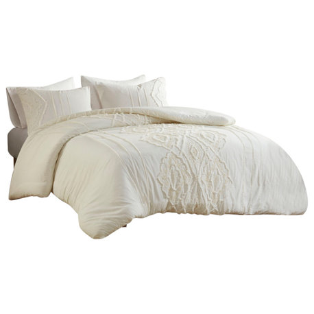Madison Park Margot Geo Chenille 3-Piece Comforter/Duvet Cover Mini Set, Ivory