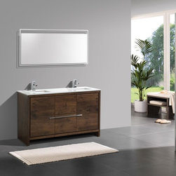 60 inch Rose Wood Modern Double Sink Bathroom Vanity with White Quartz Top - Bathroom Vanities And Sink Consoles
