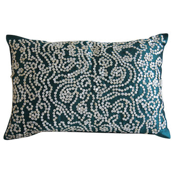 Royal Queen Gardens, Green 12"x18" Silk Lumbar Pillow Cover