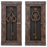 Aspire Home Accents - Antique Key Wood Wall Decor Set of 2 - This pair of large antique style metal keys with wooden frames will add a rustic touch to your decor. The antique brown finish of the frames further enhance the warmth and elegance of these accents. Would this look great in your home? Order yours today!