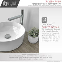 STYLISH Porcelain Round 15-3/4-inches Vessel Ceramic Bathroom Sink White