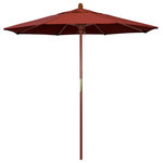 March Products - 7.5' Wood Umbrella, Terracotta - The classic look of a traditional wood market umbrella by California Umbrella is captured by the MARE design series.  The hallmark of the MARE series is the beautiful 100% marenti wood pole and rib system. The dark stained finish over a traditional marenti wood is perfect for outdoor dining rooms and poolside d- cor. The deluxe push lift system ensures a long lasting shade experience that commercial customers demand. This umbrella also features Sunbrella fabrics, which are built on a foundation of solution-dyed acrylic yarn, the most resilient and solid material for prolonged sun exposure, to offer even longer color retention rating than competing material sources.