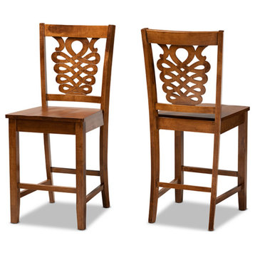 Walnut Brown Finished Wood Counter Stool, Set of 2