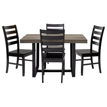 Pemberly Row 5-Piece Distressed Solid Wood Dining Set - Gray / Black