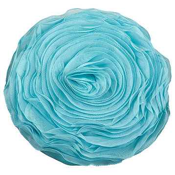 Hayley Rose Chiffon Decorative Throw Pillow With Filler, 16" Round, Turquoise